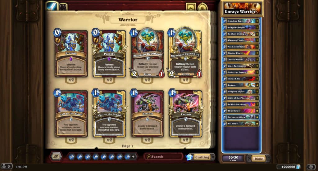 Fiery Enrage Warrior deck. Image via Blizzard Entertainment.