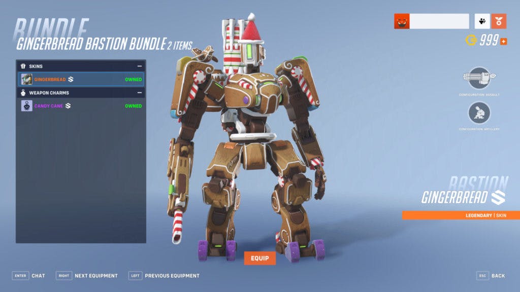 How to get the Legendary Gingerbread Bastion skin in Overwatch 2. Image via Blizzard Entertainment.