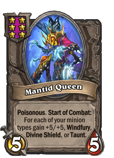 Mantid Queen is a Battlegrounds late game powerhouse when it gains Divine Shield and Windfury<br>Image via Blizzard
