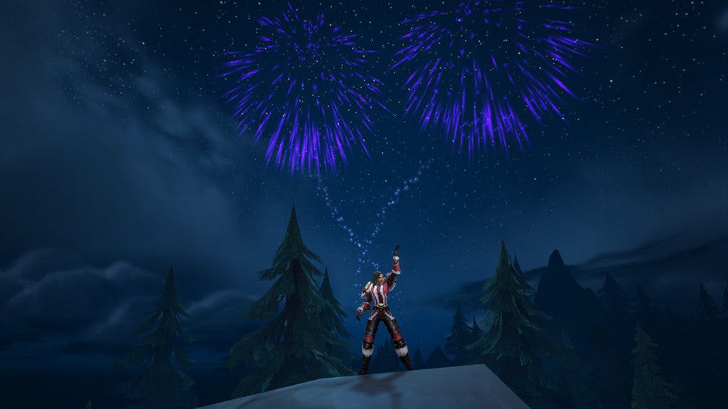 The Perpetual Purple Firework toy in World of Warcraft that can be earned by watching the WoW RWF Vault of the Incarnates raid. Image via Blizzard Entertainment.