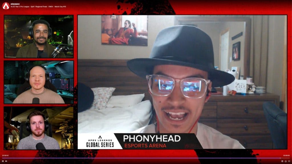 Esports Arena player Phonyhead speaks to the ALGS Broadcast after their victory
