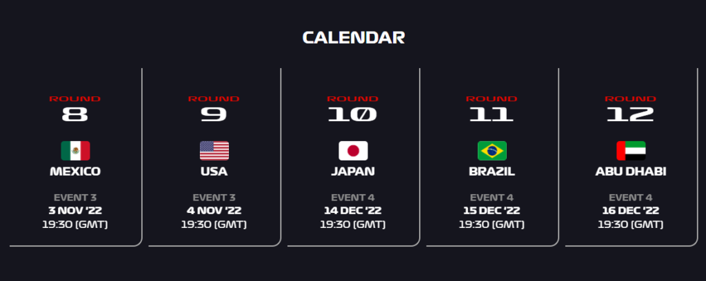 F1 Esports Series Pro Championship schedule. Image via F1 Esports.