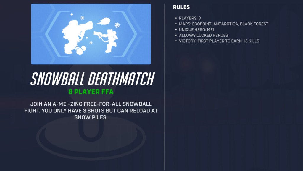 Snowball Deathmatch information. Image via Blizzard Entertainment.