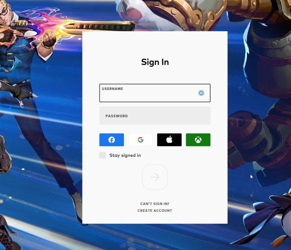 The Riot Games login page.