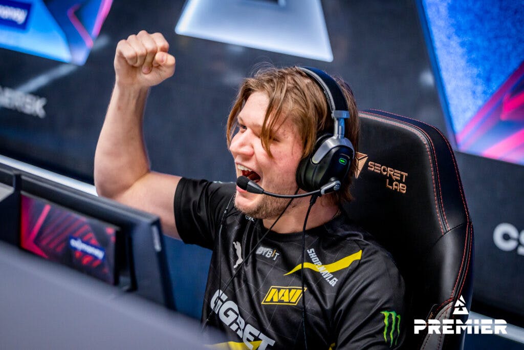 S1mple cheers as NAVI win a crucial round vs Complexity at BLAST Premier Spring Groups 2023. (Image Credit: BLAST)