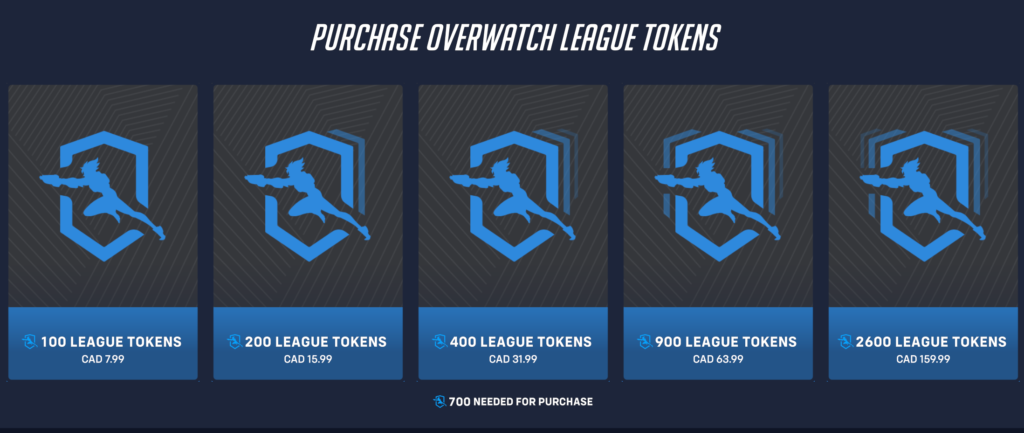 The cost of Overwatch League Tokens (Image via Blizzard Entertainment)