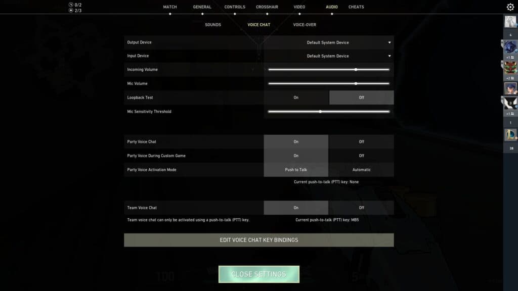 Go to Voice Chat in your Settings to ensure communication is active in VALORANT (Image via Esports.gg)