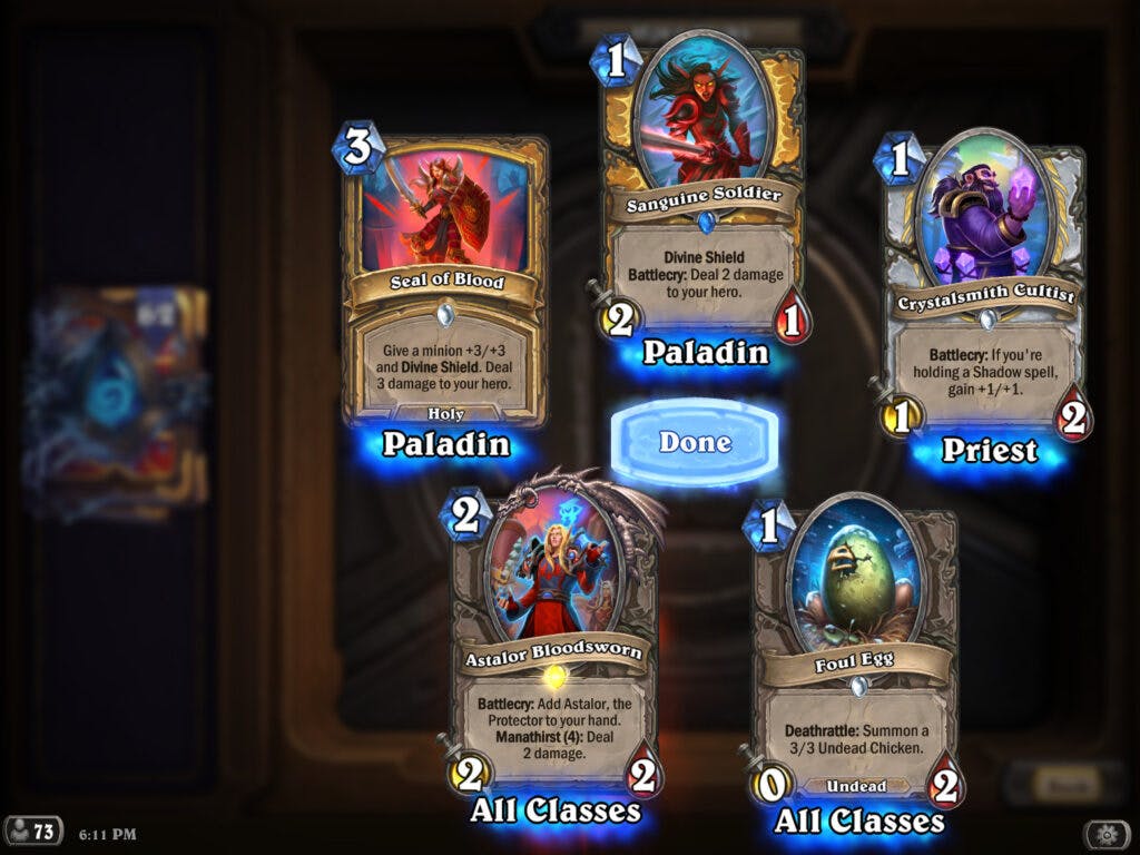 A screenshot of opening card packs in the game (Image via Blizzard Entertainment)
