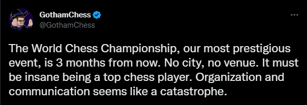 GothamChess calls out late World Championship venue announcement from FIDE.