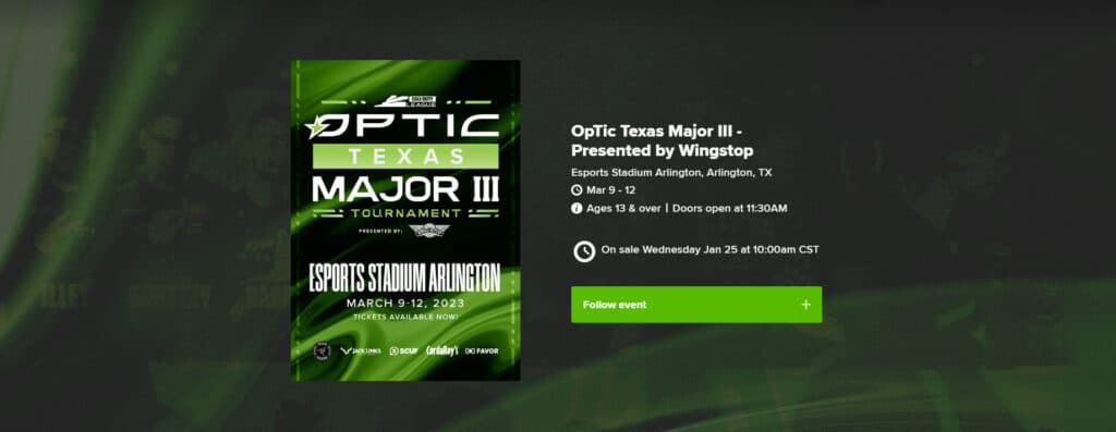 Tickets will go on sale on January 25 on OpTic Texas' <a href="https://opticgaming.com/event/optic-texas-major-iii-tournament?utm_source=twitter&utm_medium=tweet&utm_campaign=major_3">website.</a>