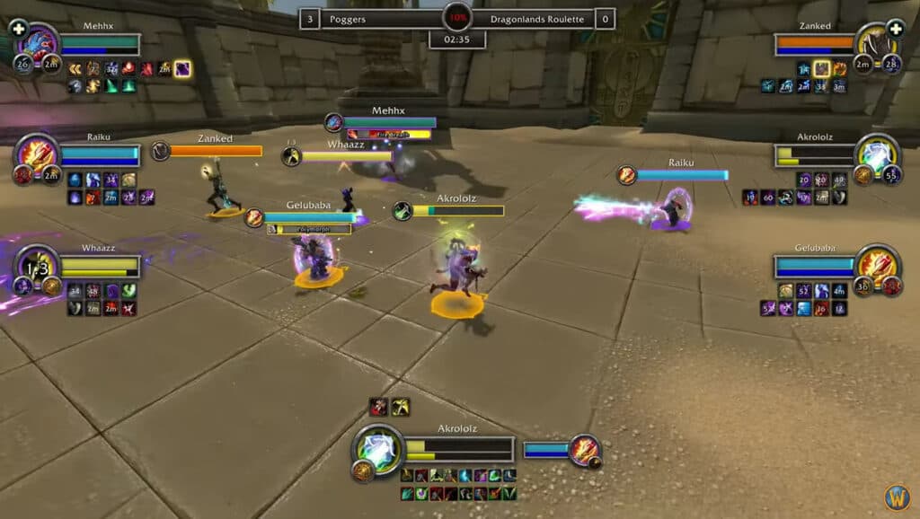 Poggers versus Dragonlands Roulette during the World of Warcraft Arena World Championship (Image via Blizzard Entertainment)