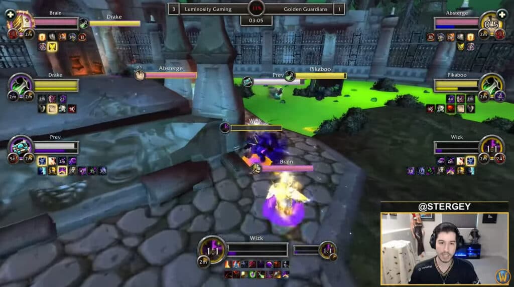 Luminosity Gaming versus the Golden Guardians during the World of Warcraft Arena World Championship (Image via Blizzard Entertainment)