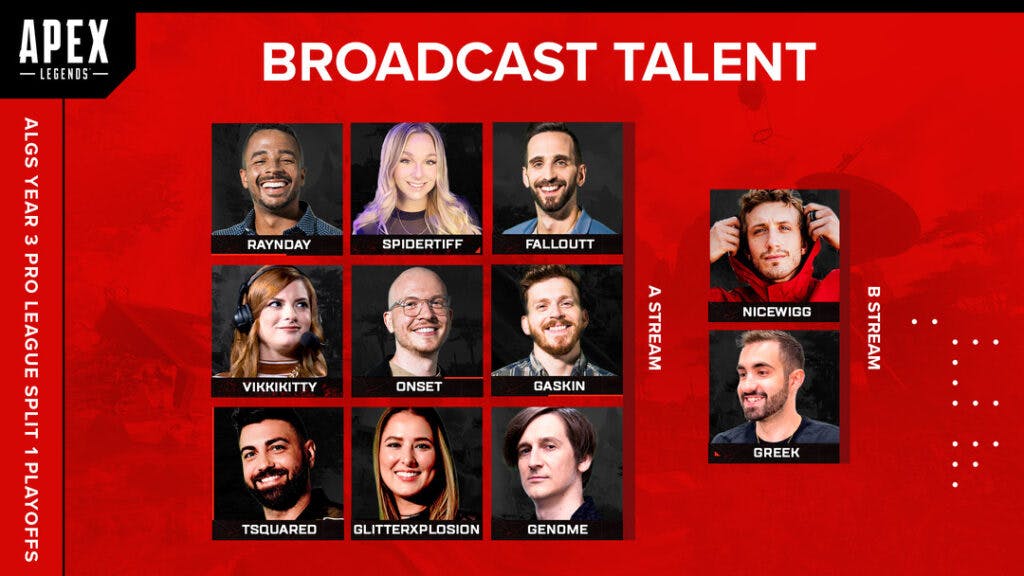 The ALGS Playoffs broadcast talent. (Image Credit: EA)