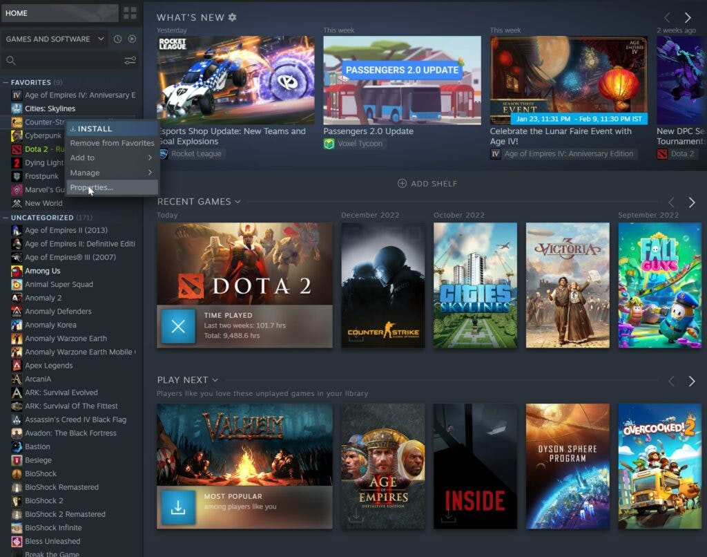 <em><em>Right-click on CS:GO in your Steam library and click on properties.</em></em>