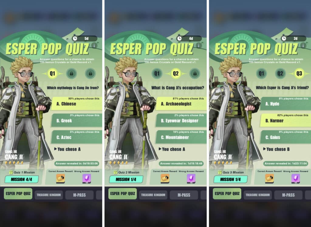 Dislyte Esper Pop Quiz Cang Ji answers (Image via Lilith Games)