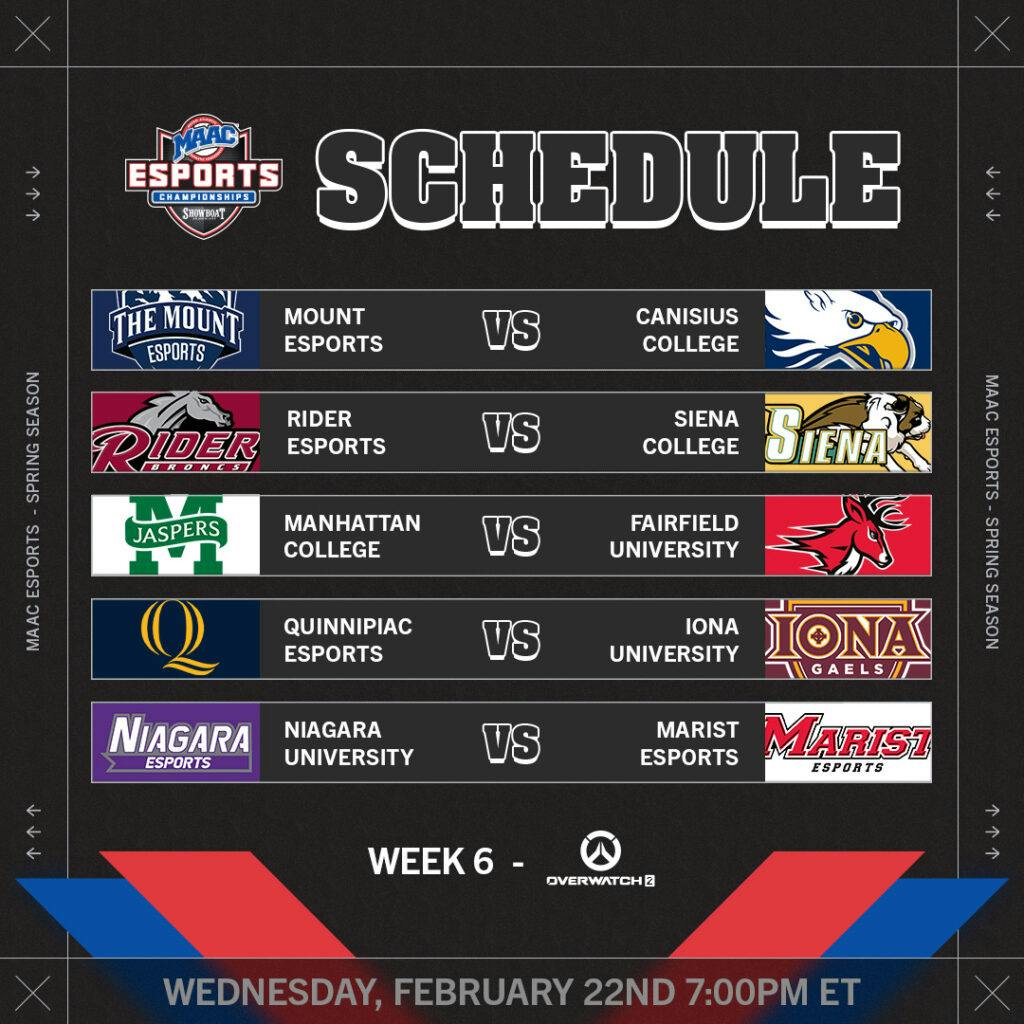 MAAC Esports week six schedule (Image via MAAC Esports)