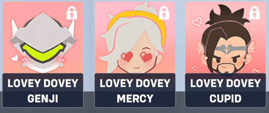 Overwatch 2 Lovey Dovey Genji, Mercy, and Hanzo icons (Image via Blizzard Entertainment)