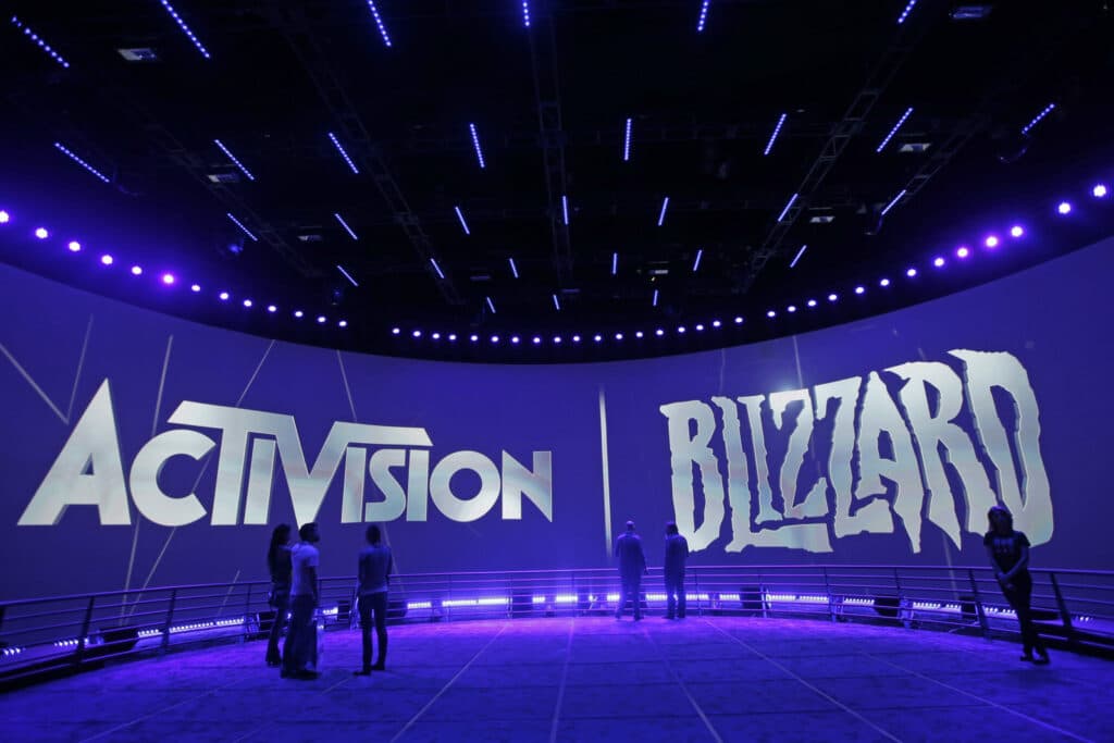 FILE - The Activision Blizzard Booth during the Electronic Entertainment Expo in Los Angeles, June 13, 2013. The Federal Trade Commission said Thursday, Dec. 8, 2022, that it is suing to block Microsoft’s planned $69 billion takeover of video game company Activision Blizzard, saying it could suppress competitors to its Xbox game consoles and its growing games subscription business. (AP Photo/Jae C. Hong, File)