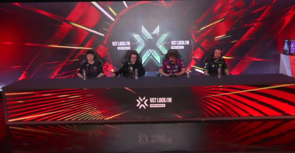 Arthur "pm" Guillermet, Alex "alecks" Salle, NathanD, and fRoD attending VCT LOCK//IN press conference