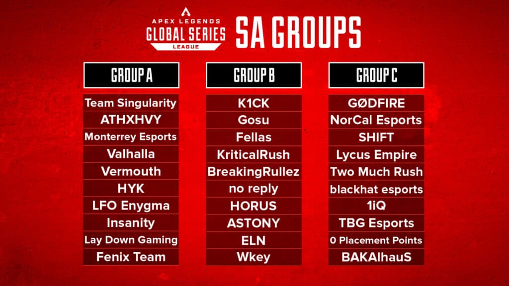 Team names are subject to change