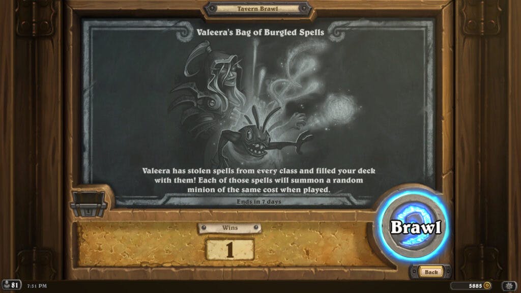 Valeera's Bag of Burgled Spells Tavern Brawl information (Image via Blizzard Entertainment)