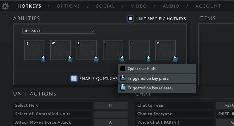 Customizable quickcasting in Dota 2 7.32e
