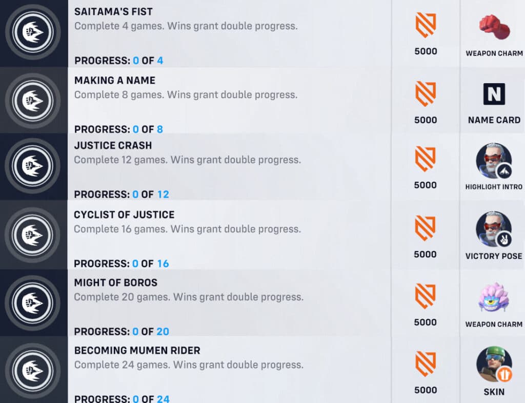 Overwatch One Punch Man challenges and rewards (Image via Blizzard Entertainment)