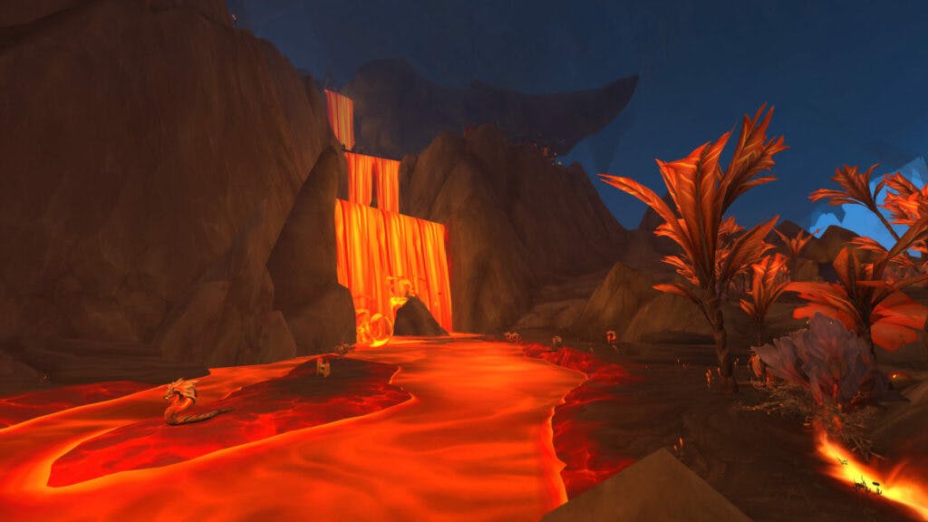 The volcanic environment in the new Dragonflight zone (Image via Blizzard Entertainment)