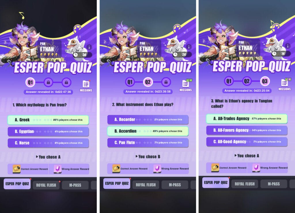 Dislyte Esper Pop Quiz Ethan answers (Image via Lilith Games)