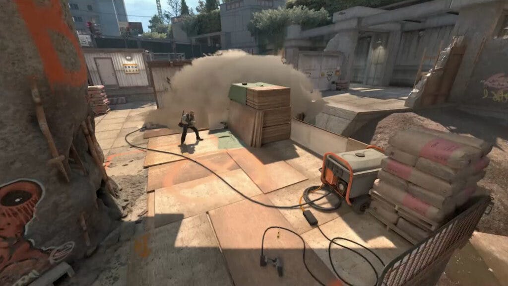 New smokes will interact with the objects on the map, moving around different items and filing space. (Image via Valve)