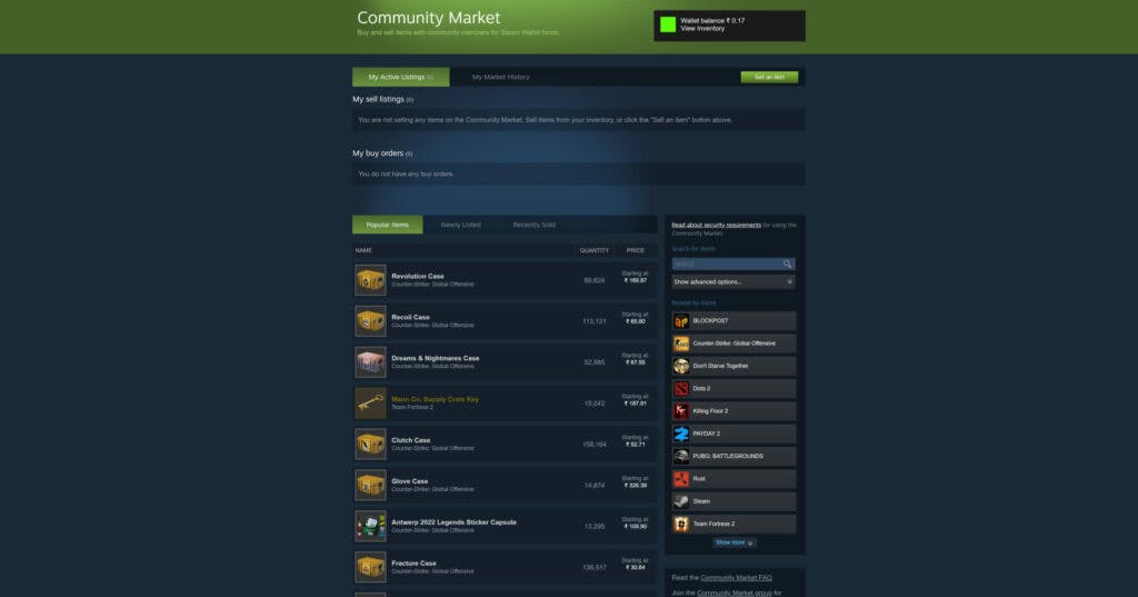 Steam Market has regionalized pricing. (Image Credit: Valve / Steam)