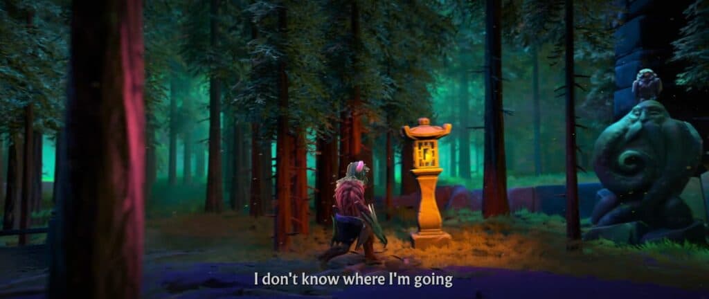 A Radiant creep wanders in various map terrains of Dota 2 (Image via 'Hero' music video by Loda)