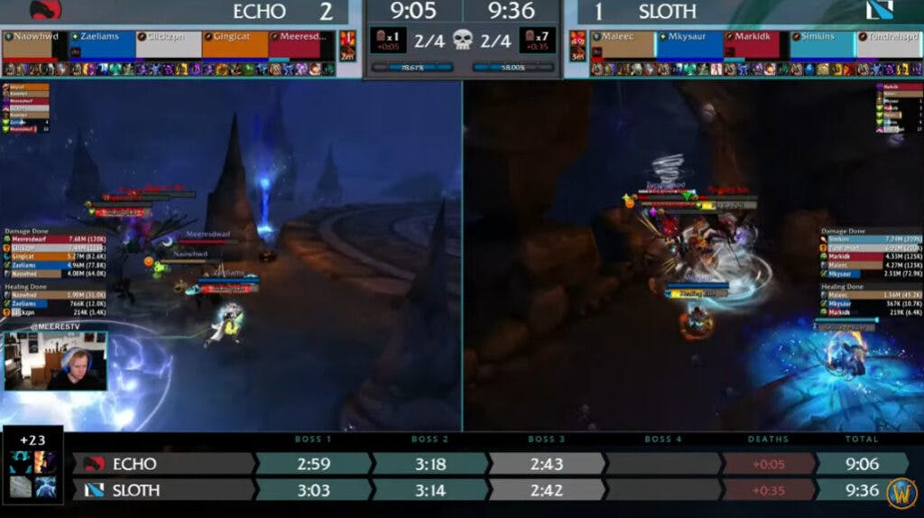 Echo versus Sloth during the WoW MDI Group Stage (Image via Blizzard Entertainment)