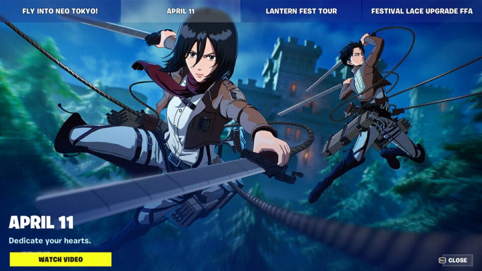 Fortnite x Attack on Titan: Mikasa and Levi release date revealed cover image