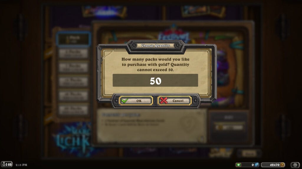 Buy multiple Hearthstone packs with gold - Image via Esports.gg