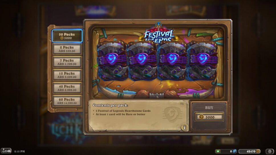 How to buy multiple Festival of Legends Hearthstone packs with Gold? cover image