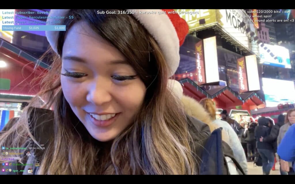 ExtraEmily live in New York City (Screenshot taken via Twitch)