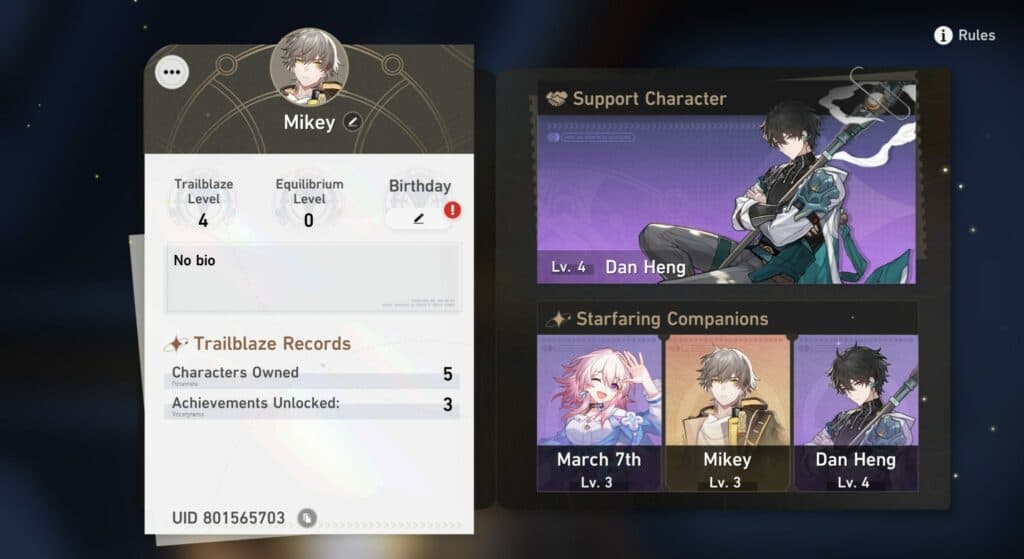 Trailblaze Levels in Honkai: Star Rail. (Image Credit: MiHoYo)