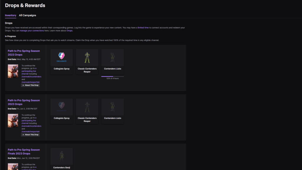 A screenshot of the Twitch inventory page (Image via Twitch)