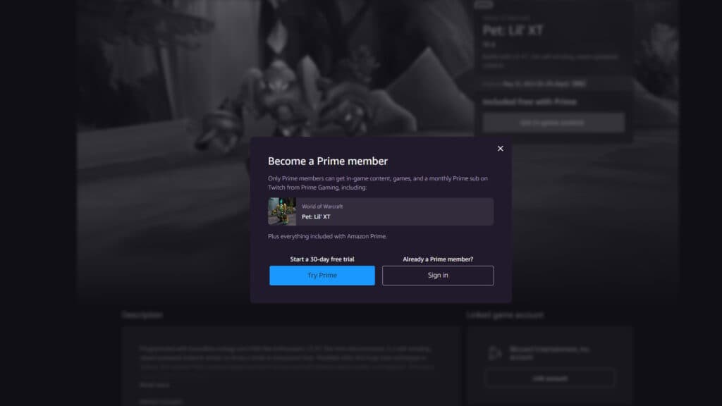 How to unlock a free Prime Gaming trial (Image via Prime Gaming)