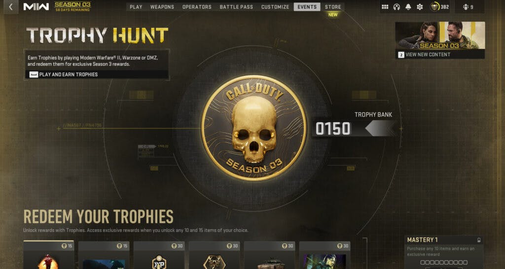 Trophies can be redeemed in the Events tab of the MW2 menus.