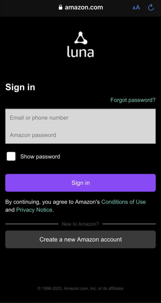 Sign-in page (Image via Amazon)