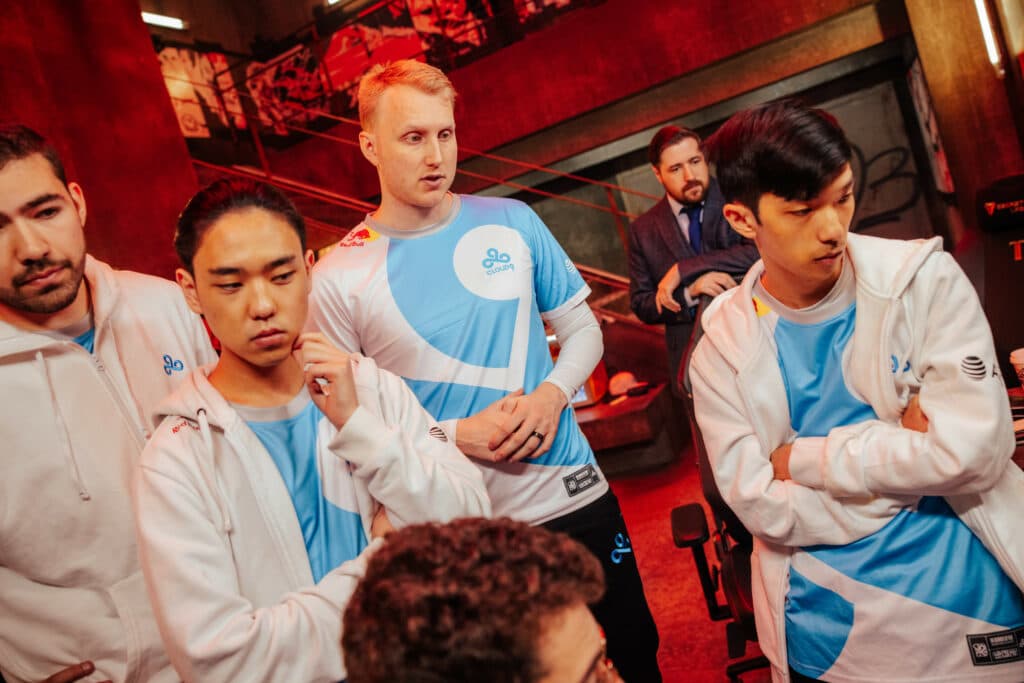 LONDON, ENGLAND - MAY 14: Cloud9 is seen backstage at the League of Legends - Mid-Season Invitational Bracket Stage on May 14 2023 in London, England. (Photo by Colin Young-Wolff/Riot Games)