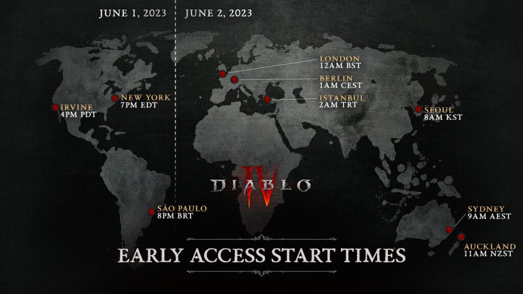 Diablo 4 Early Access start times (Image via Blizzard Entertainment)