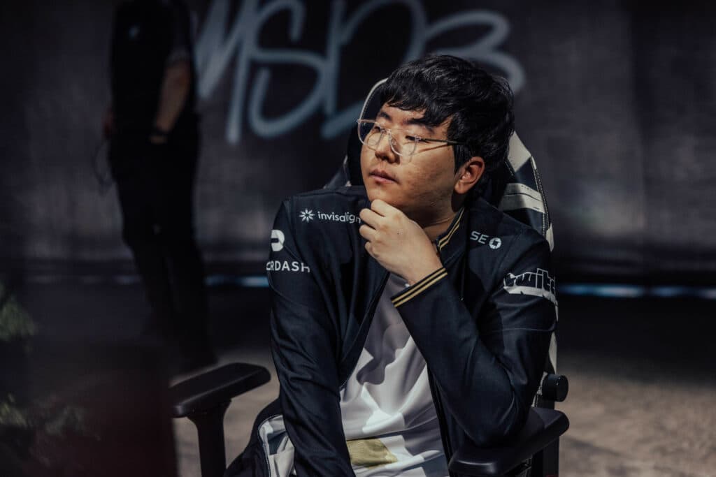 LONDON, ENGLAND - MAY 03: Kim "Gori" Tae-woo of Golden Guardians prepares to compete at the League of Legends - Mid-Season Invitational Play-Ins Stage on May 3, 2023 in London, England. (Photo by Colin Young-Wolff/Riot Games)