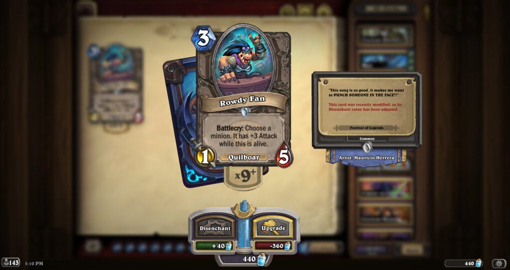 How to search your Hearthstone collection and disenchant nerfed cards