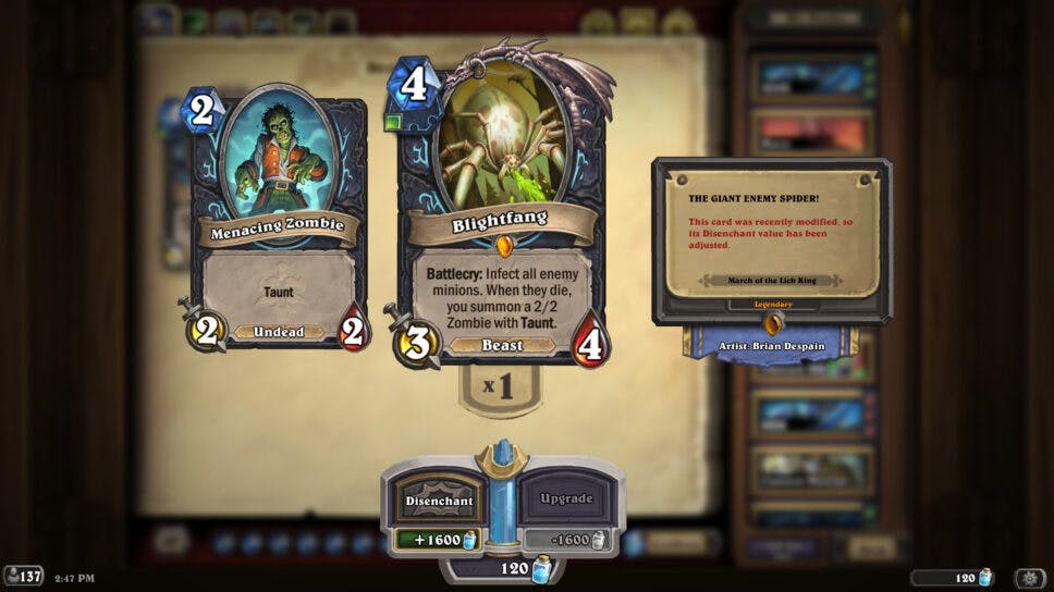 How to search for nerfed cards in your Hearthstone collection and get Arcane Dust refunds cover image