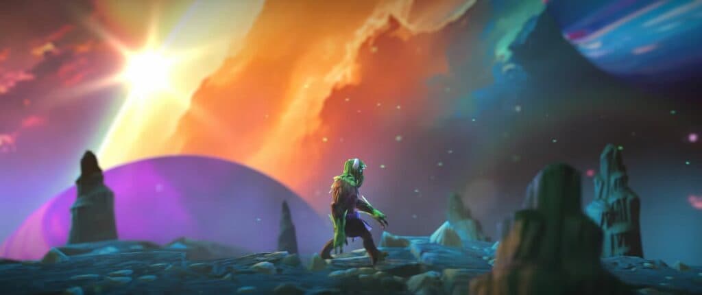 Loda's concept of a creep marching through the different battlefields and terrains (Image via 'Hero' music video)