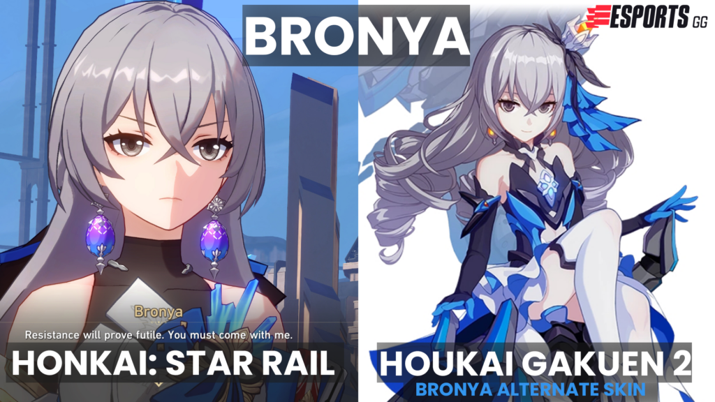 Comparison of Bronya in Honkai: Star Rail and in her alternate skin from Houkai Gakuen 2