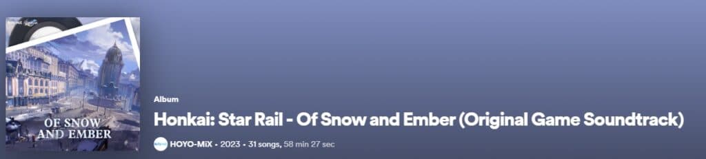 WIldfire is one of 31 tracks on the official soundtrack from Honkai: Star Rail